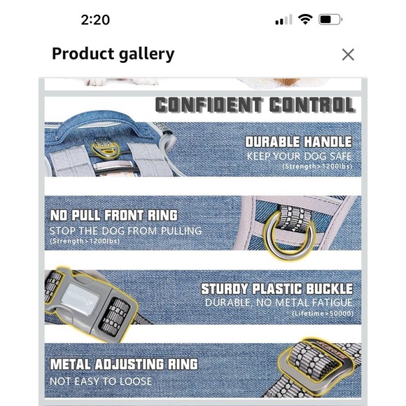 Auroth Tactical Dog Harness for Small Dogs No Pull Adjustable Denim Blue - Picture 4 of 7